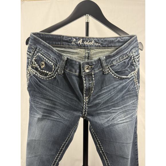 LA Idol Jeans Embellished Flap Pockets‎ Blue Stitching Sz 5 EUC - Picture 9 of 16
